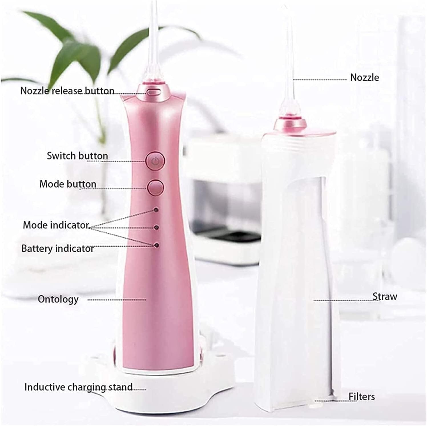 GeRRiT Limpiador de dientes con hilo dental inalámbrico, irrigador bucal recargable por USB for viajes, resistente al agua IPX7, uso de hilo dental con agua de 3 modos con 2 puntas de chorro, boquilla