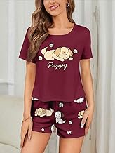Women’s Pajama Sets Short Sleeve Top & Shorts, Soft Lounge Sleepwear Outfit Home Travel Daily Wear