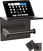 Vista 16 de Tindbea Toilet Paper Holder with Phone Shelf + Towel Robe Hooks, Adhesive or Screw Wall Mounted Toilet Paper Roll Storage, Stainless Steel Bathroom
