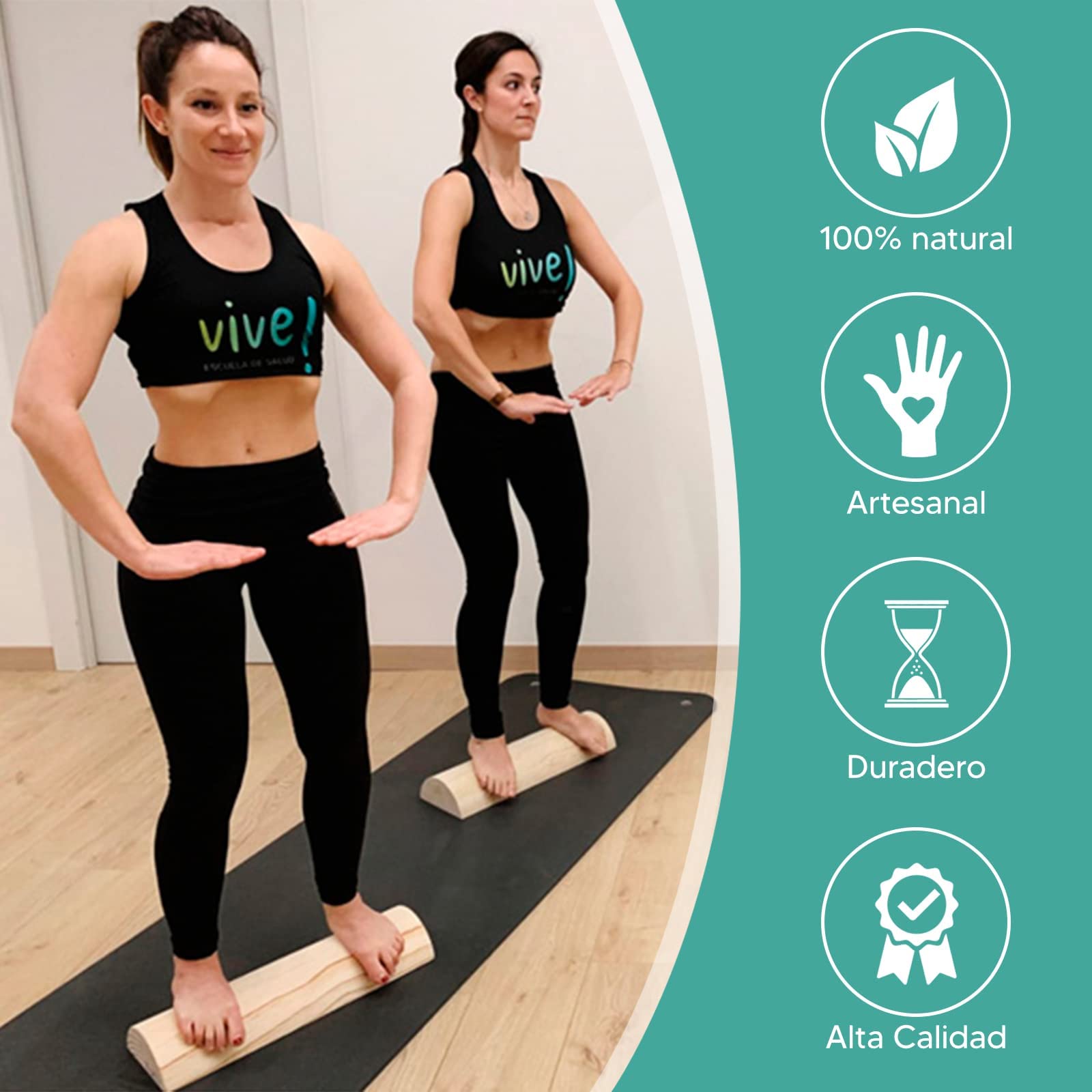 TWR ® Tronco Propioceptivo 5P para Suelo Pélvico – Woodroller de Madera Natural con Medidas Oficiales 49,5 x 17 x 7,5 cm – Ejercicios Hipopresivos, Pilates y Eutonía – Fabricado en España