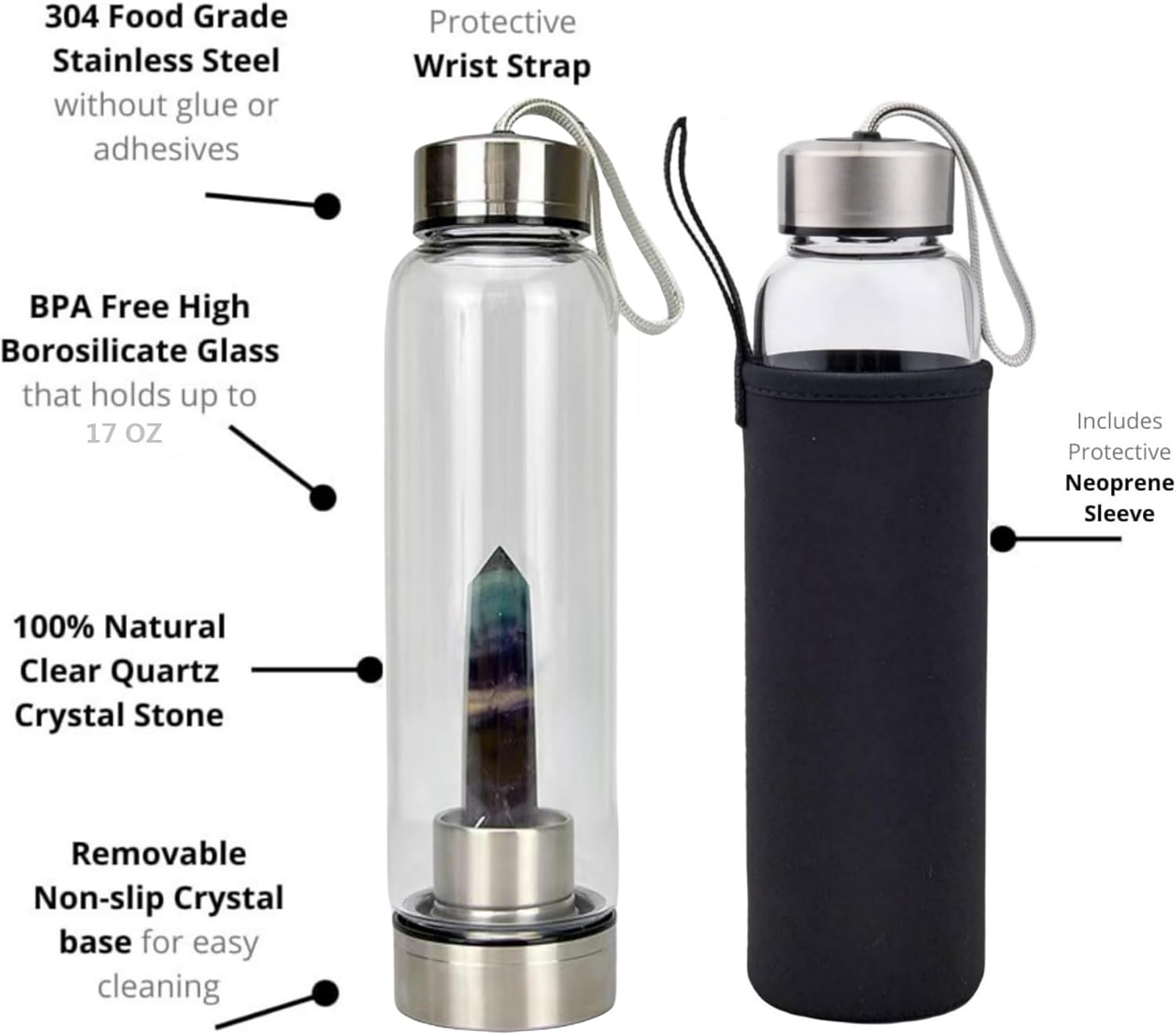 Colorful Crystal Glass Water Bottle, Gemstone Center Infused Dark Colored Quartz Sports Cup Obelisk Wand Energy Cup for Natural Healing Wellness