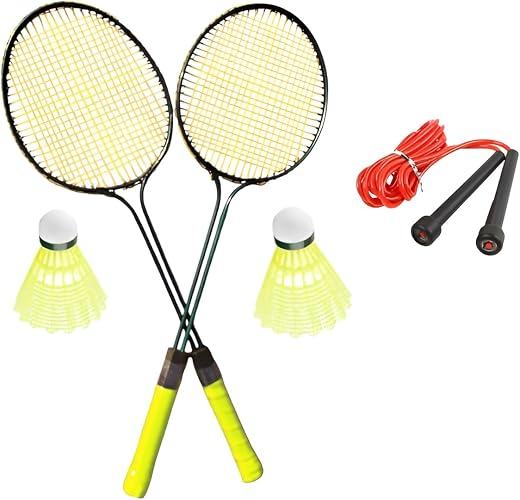 Badminton Racquet Set, 2 Racquets with 2 Nylon Shuttlecocks and Skipping Rope