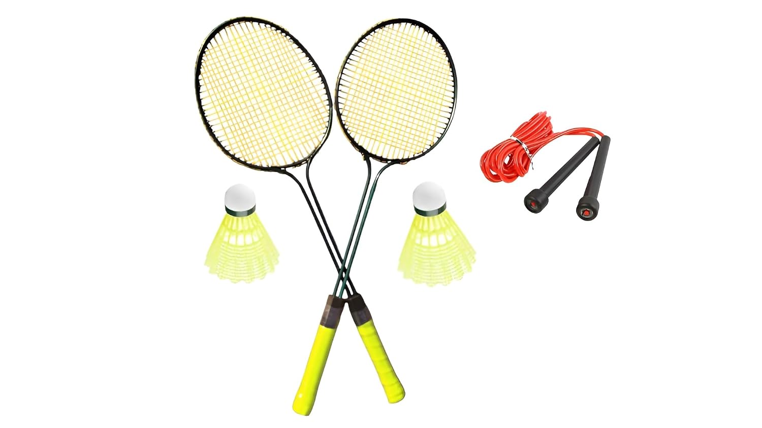 Badminton Racquet Set, 2 Racquets with 2 Nylon Shuttlecocks and Skipping Rope