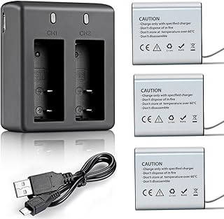 VVHOOY 3 x 1350mah Replacement Action Camera Battery and Dual Port Battery Charger for AKASO EK7000/Brave 4/APEMAN A79/Campark/Dragon Touch Vision 4K Action Camera