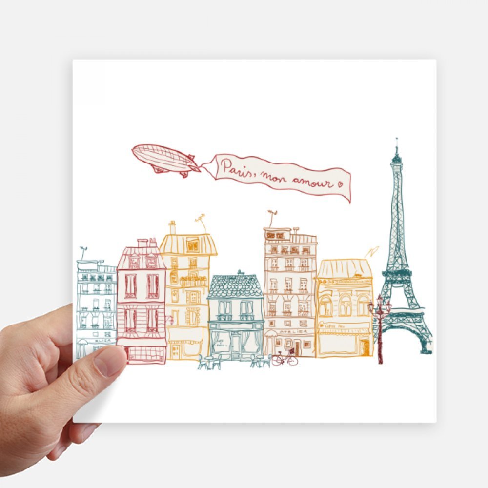 Autocollant carré Paris Airship France par 4 | Sticker 20 cm pour valise et mur