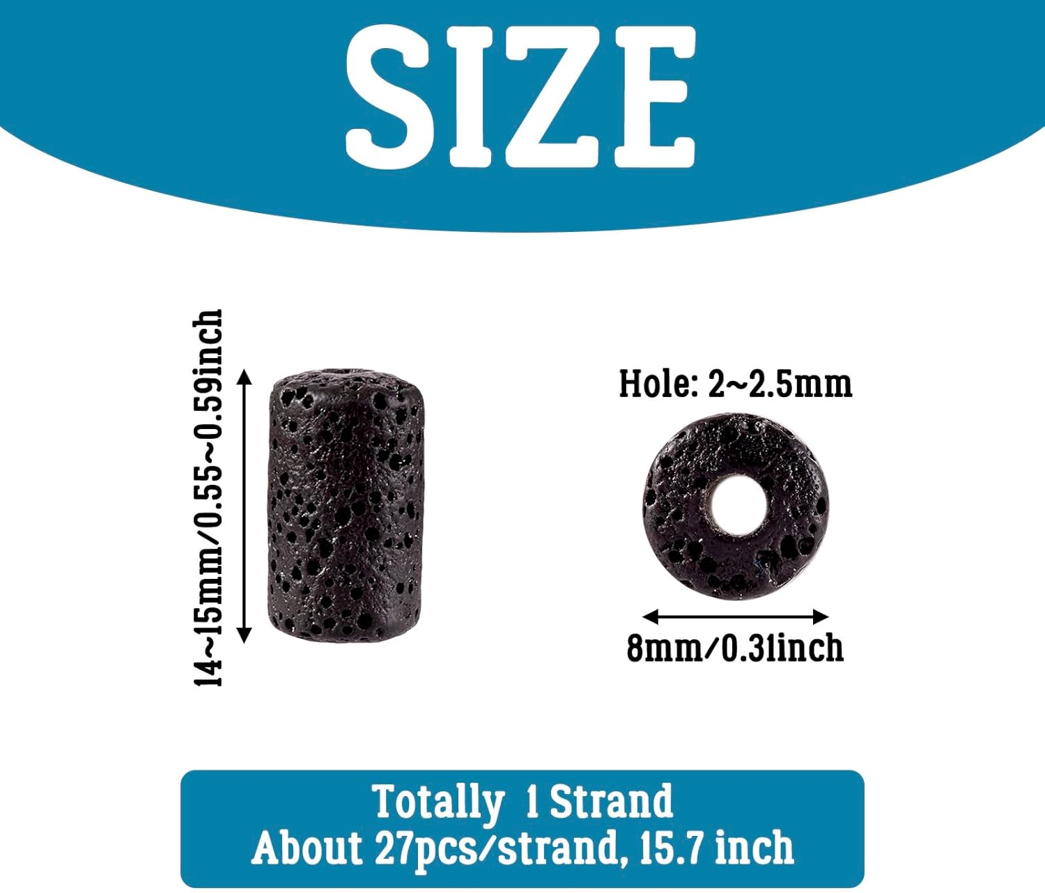 Craftdady 25Pcs Natural Black Lava Stone Beads Column Tube Volcanic Rock Gemstone Loose Beads Energy Healing Chakra Beads for Jewelry Craft Essential Oil Bracelet Necklace - Image 2