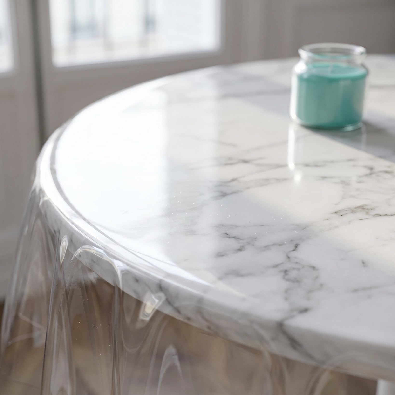 TOYANDONA Nappe Ronde Transparente en Pvc Extensible 180 Cm Diamètre, Housse de Table Extérieure Anti-huile et Anti-poussière, Protection Ajustable avec Élastique pour Jardin et Patio