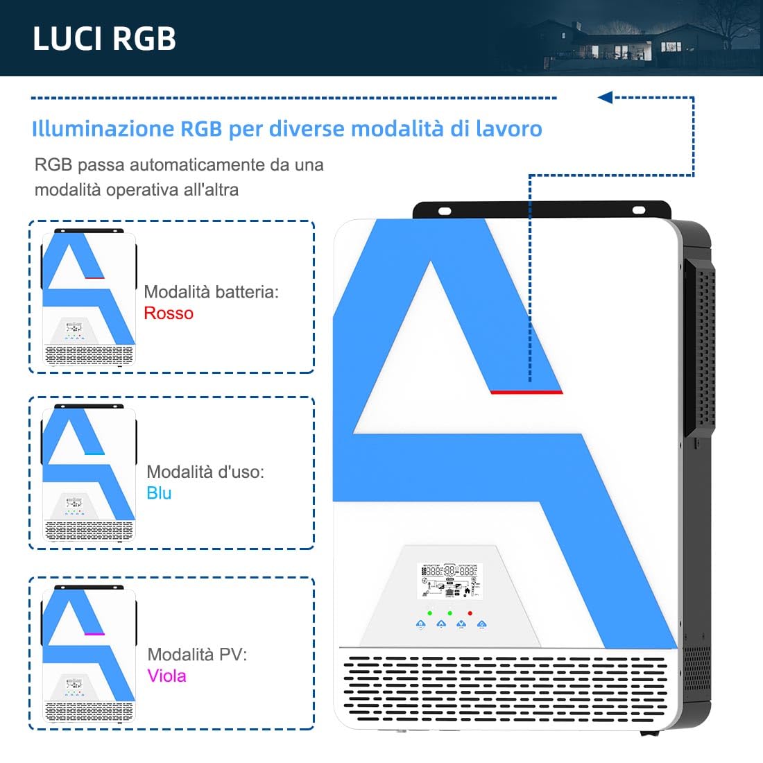 Anern Inverter solare ibrido da 2000W 12V DC a 220V/230 V AC con regolatore solare 140A, ingresso PV max. 150V, funzionamento con batterie al piombo da 12V e al litio