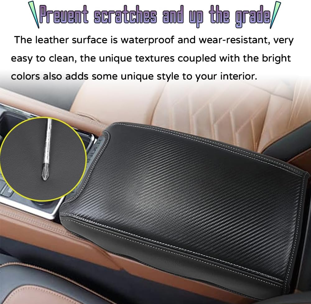 Custom Interior Accessories for Nissan Frontier 2022 2023 Leather Center Armrest Box Cover Armrest Cushion Central Armrest Protector Pad(Black with Black Stitching)