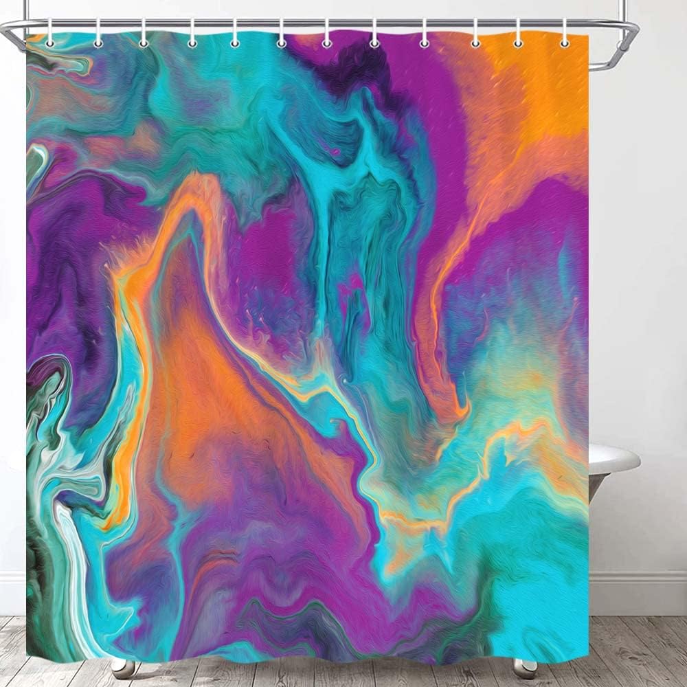 Abstract Art Colorful Shower Curtain for Bathroom Orange Purple Teal Yellow Blue Fabric Bathroom Decor Shower Curtain Sets, Waterproof Polyester Shower Curtains with Hooks, 69 x 78