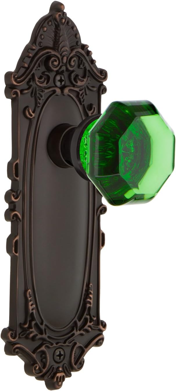 Nostalgic Warehouse 723080 Victorian Plate with Keyhole Single Dummy Waldorf Emerald Door Knob in Polished Brass
