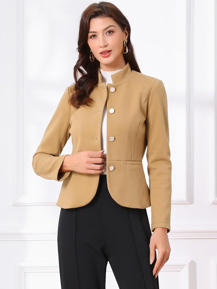 Amazon.com: Allegra K Women's Stand Collar Jacket Pocket