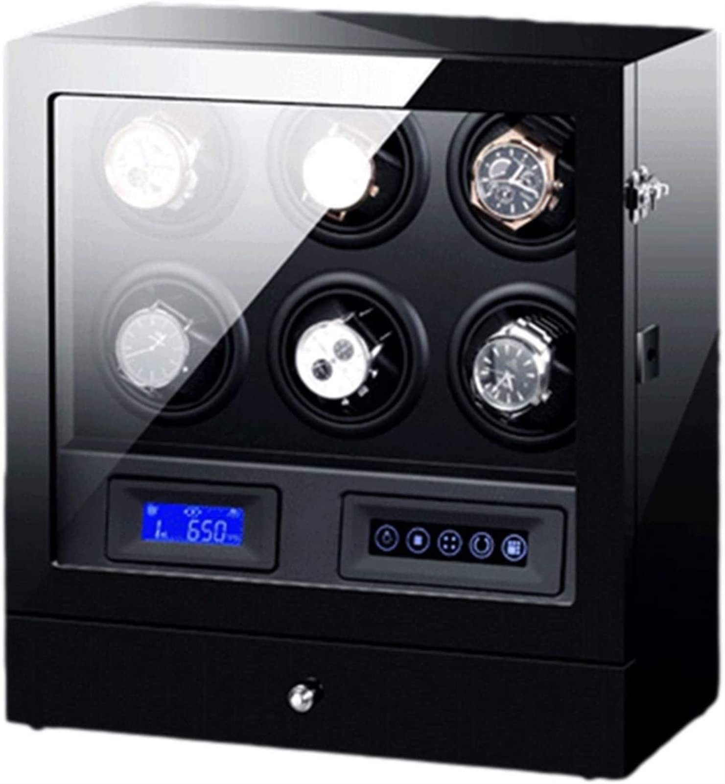 CGCSYZ 6 Automatic Watch Winder LCD Touch Screen LED Backlight Adjustable Watch Pillows Quiet Motor 15 Rotation Mode Settings Accessories