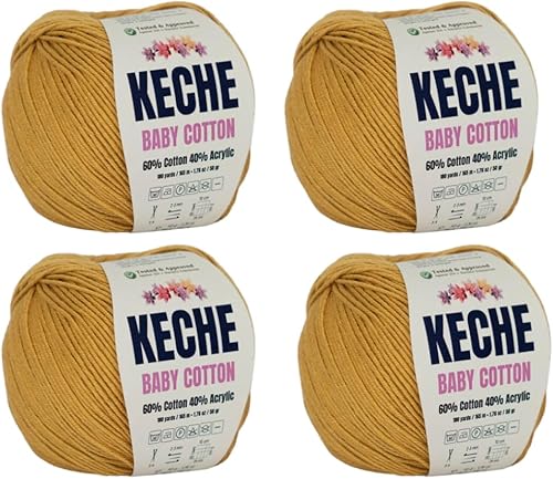 Vista 42 de Keche Hilo de algodón, 60% algodón, 40% hilo acrílico, hilo de algodón suave para ganchillo y tejer, hilo amigurumi, 1 madeja/bola, 1.76 oz (50g)
