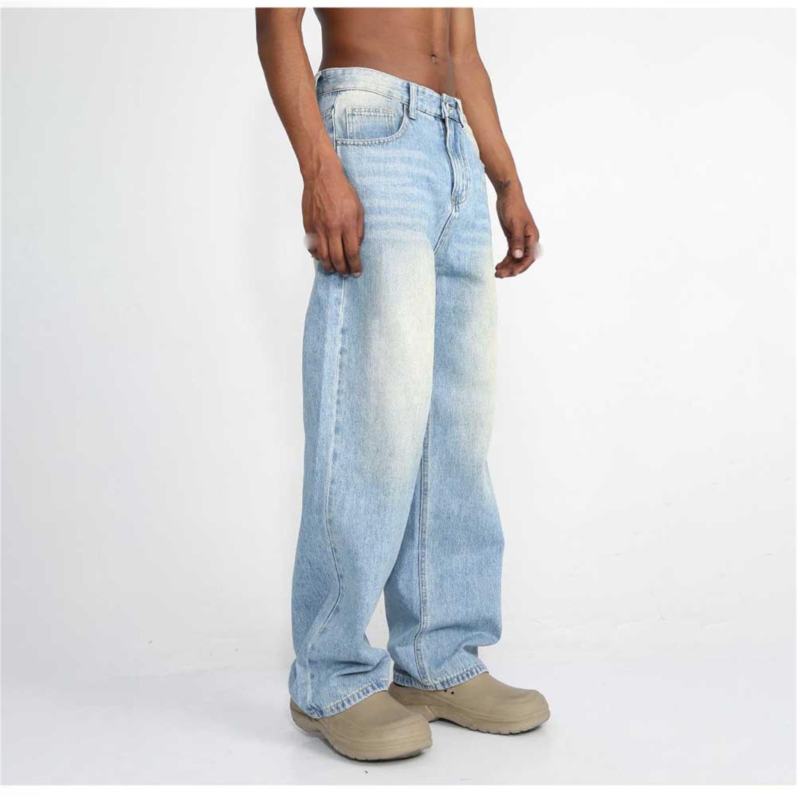 Vaqueros Finos Verano Hombre-Pantalones Casuales Sueltos con Jeans de Cintura Media con diseño Blanco Pulido de Moda