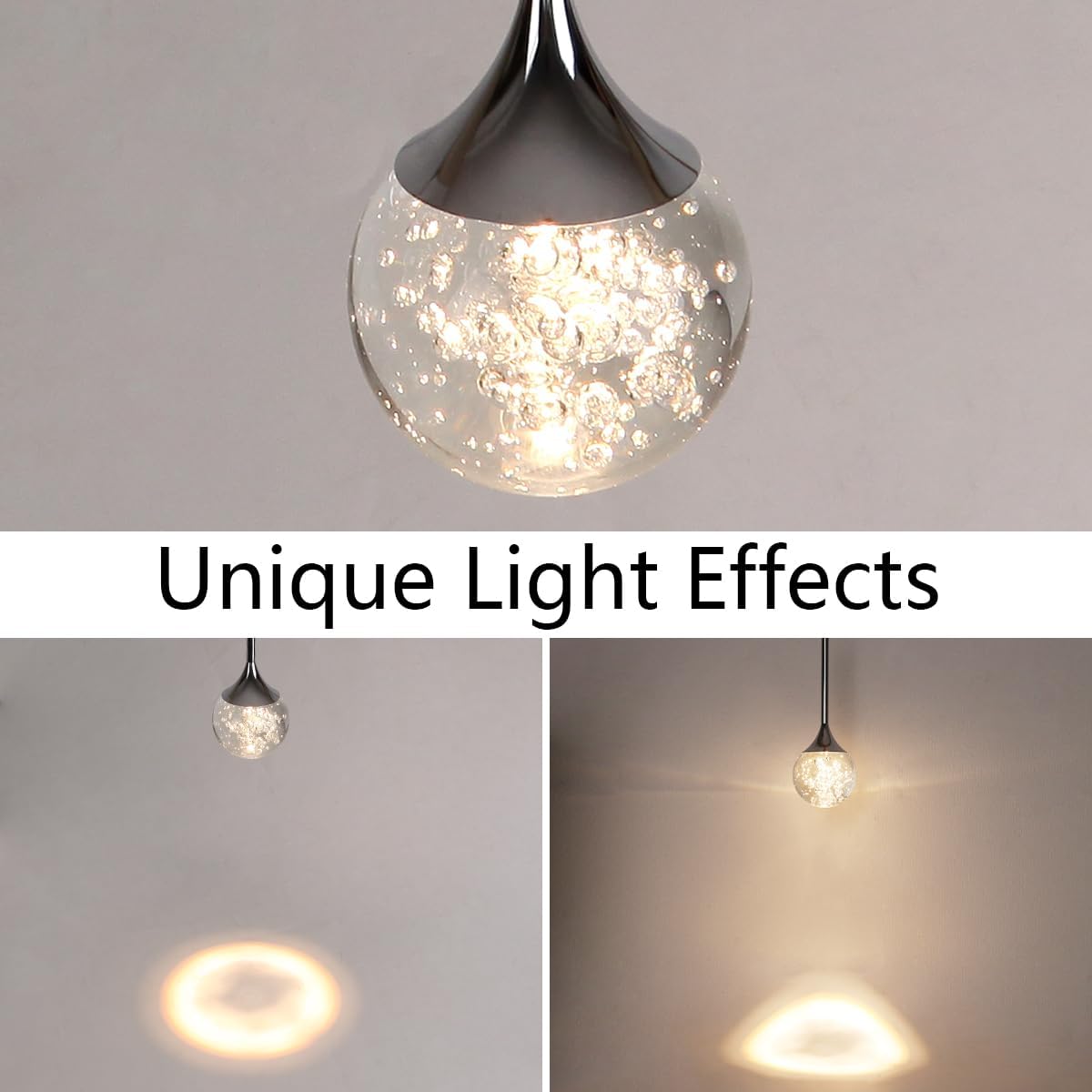Modern Crystal Pendant Light Chrome Mini Globe Chandelier Dimmable LED Ceiling Hanging Light Luxury Bubble Crystal Kitchen Island Light for Dining Room Bedroom,3000K