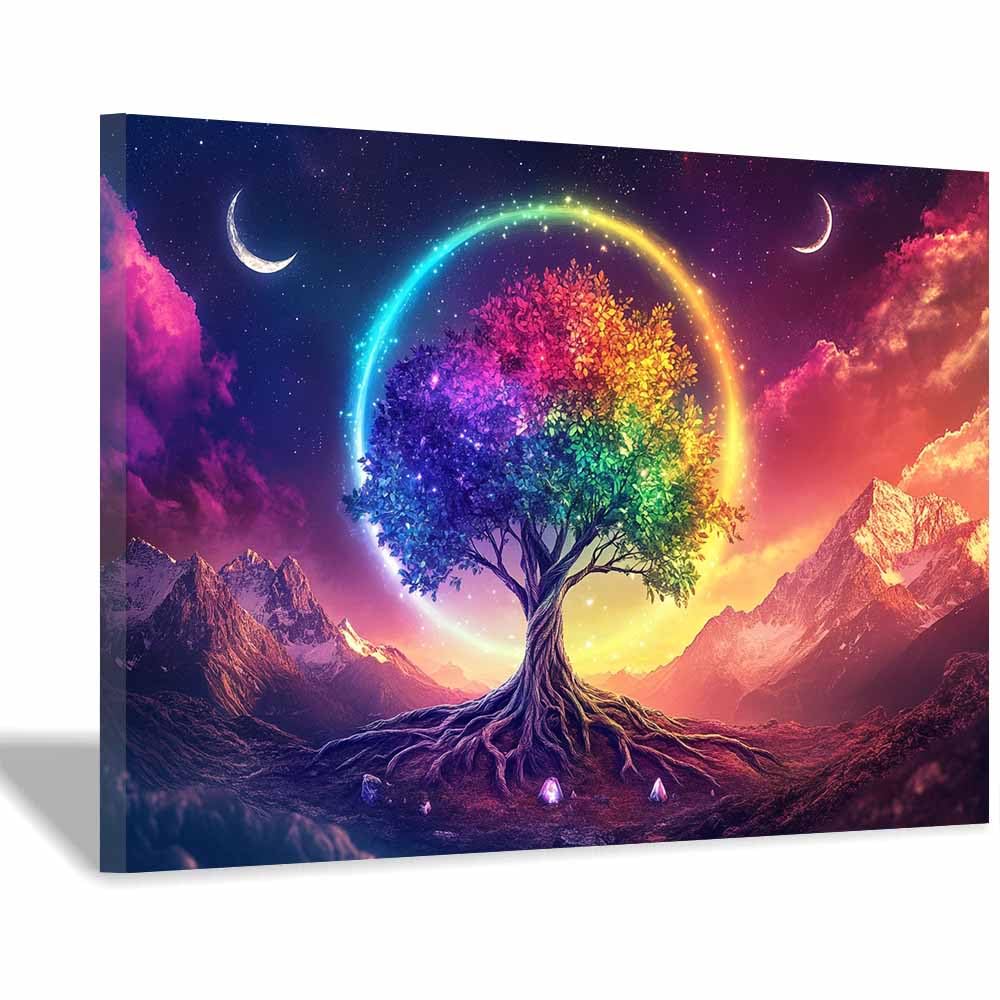 ZAMAEIU The tree of life Circle-encompassing trees Canvas Paintings Abstract Tree,Wall Art Poster Modern Room Bedroom Home Decor Geometric Print Patterns(Purple;)-30x50cm Framed