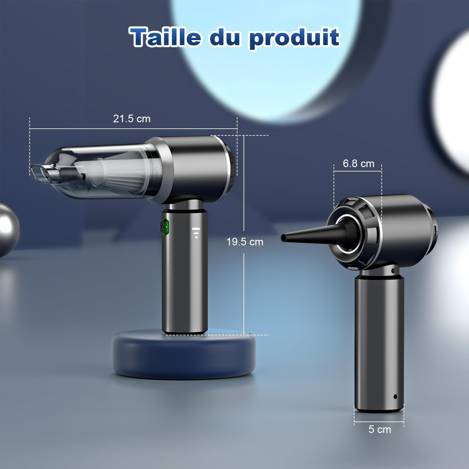 Aspirateur à Main 2 en 1 sans Fil, 28000 PA, aspirateur à Main Puissant, 3 Vitesses, 220000 TR/Min, Vaporisateur d'air comprimé pour Voiture, Cuisine, PC, canapé
