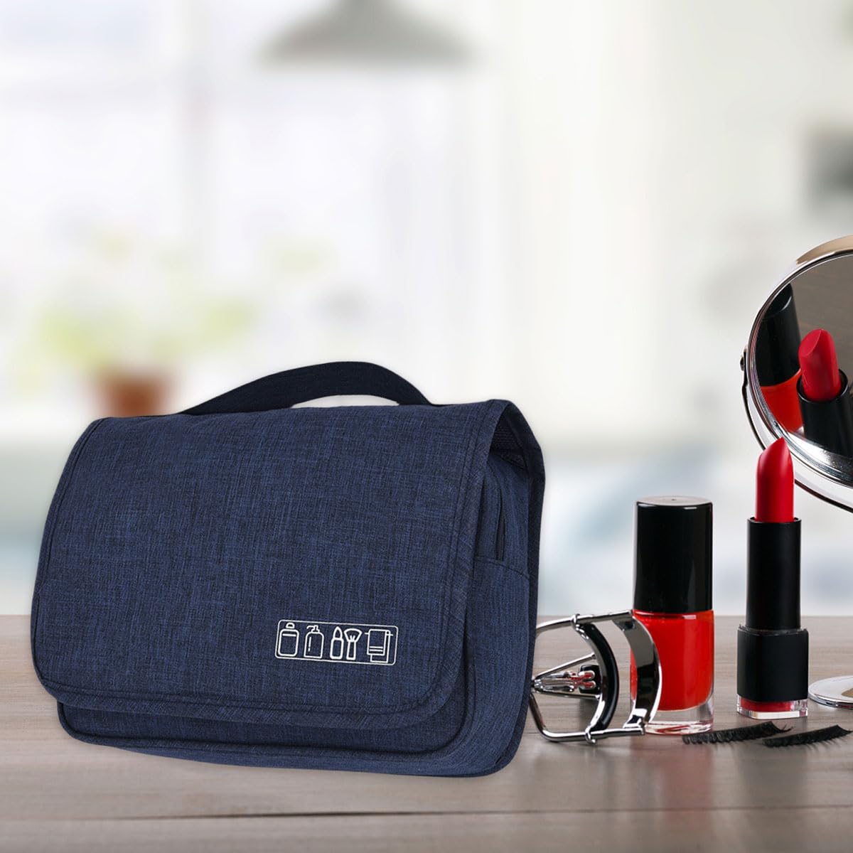 FAVORTALK Hanging Toiletry Bag for Women Navy Wash Bag Travel Makeup Cosmetic Organizer for Men Waterproof Toiletries Organizer for Business Trip Vacation 9.8x3.9x6.7 Inch - XSB12011 - 5