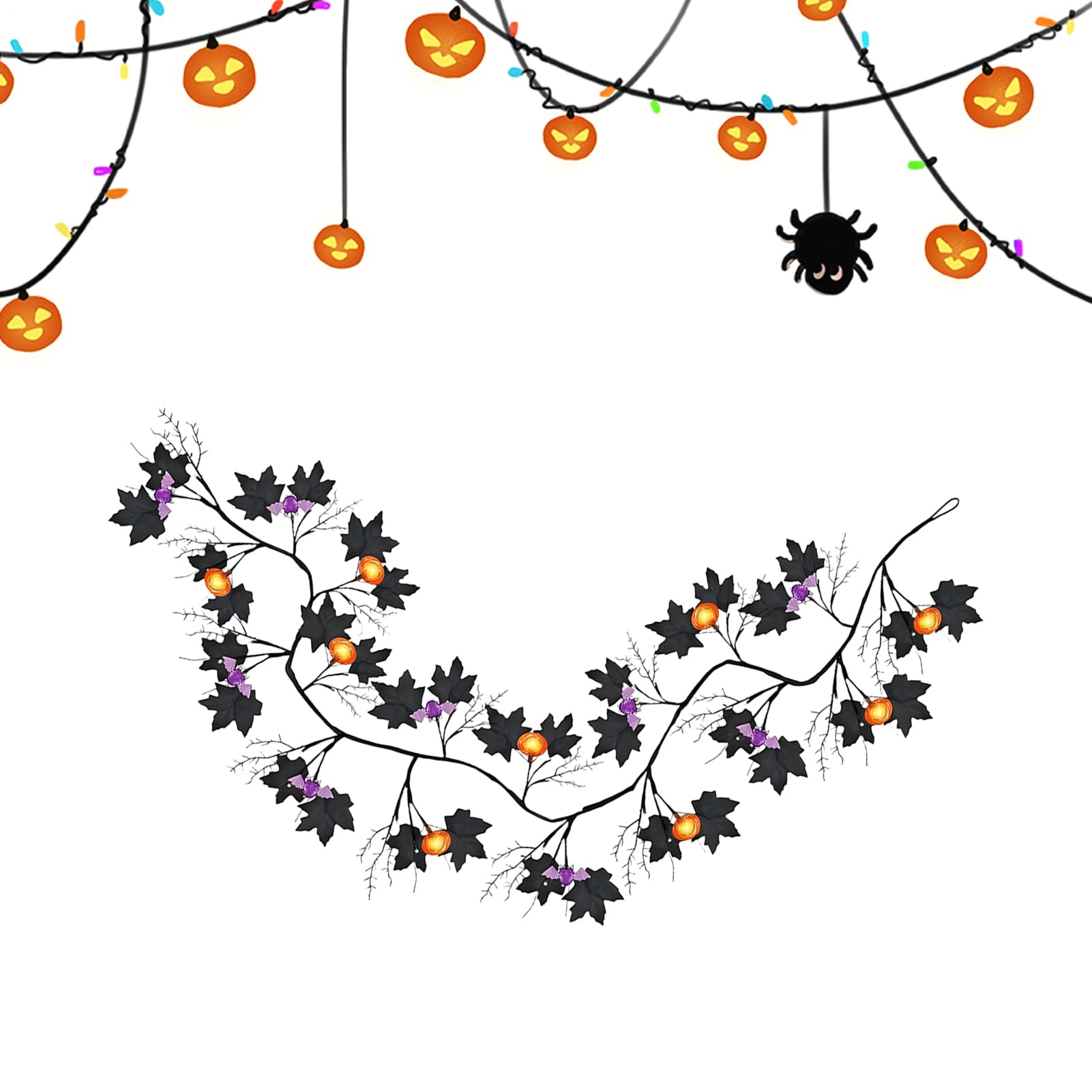 Guirlande de saule LED d'Halloween avec 8 modes et toile d'araignée