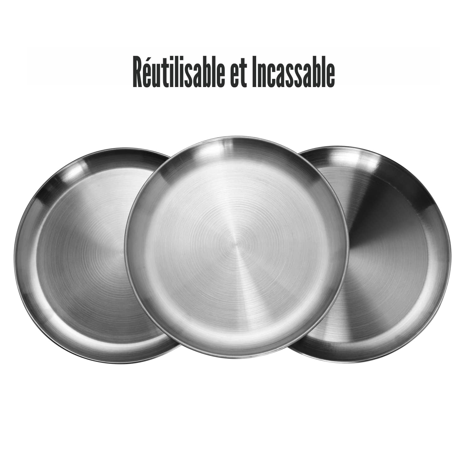 Lot de 10 assiettes en acier inoxydable légères et incassables, non toxiques, passent au lave-vaisselle, sans BPA et saines