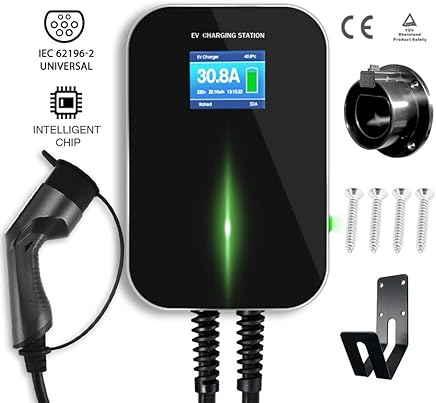 Morec EV Estaci?n de Carga 32A Tipo 2 Station IEC 62196-2 Enchufe con Cable de alimentaci?n a Caja de distribuci?n portatil Caja de Pared rapida 7.68kw 7.5m para BMW Audi Porsche Smart.