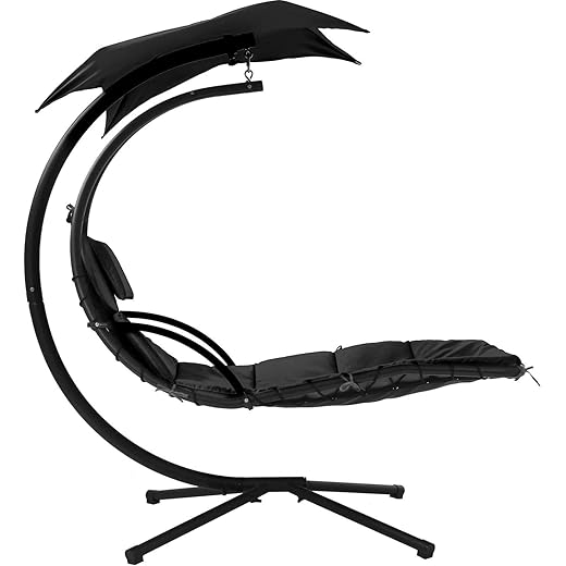 Patio Chair Hanging Chaise Lounger Chair Floating Chaise Canopy Swing Lounge Chair Hammock Arc Stand Air Porch Stand for Canopy Swing Chair Naps Use Indoor and Outdoor, Adjustable Umbrella - Black