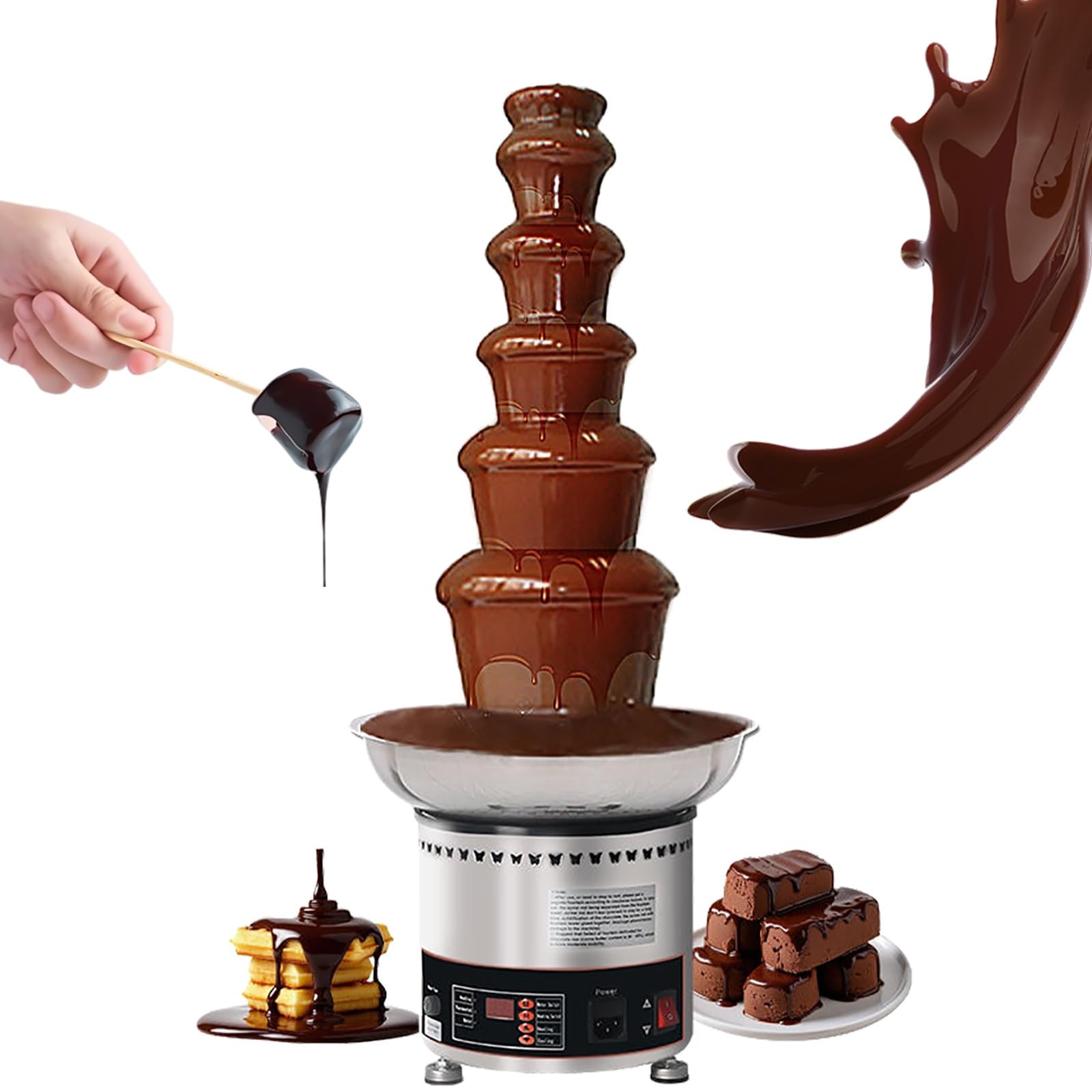 Scaldavivande elettrico per fonduta a fontana di cioccolato, temperatura regolabile, design a 4/5/6 livelli per cioccolato, caramello, salsa barbecue, ideale per matrimoni, catering, eventi di festa
