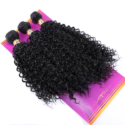 Miniatura 3 de Rizado rizado pelo sintético armadura 3 paquetes 16 18 20 pulgadas negro sintético trama extensiones alta temperatura resistente al calor fibra