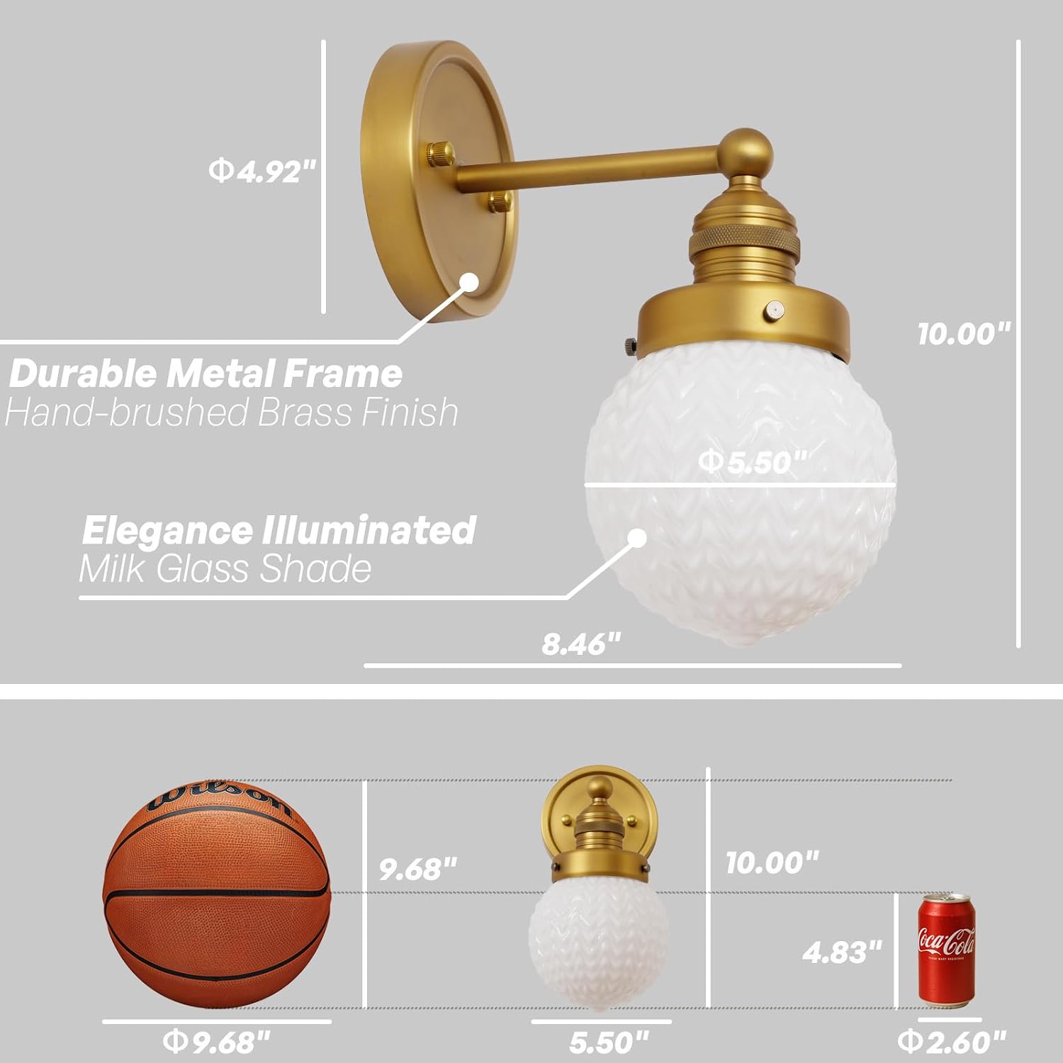 Gold Vanity Light,Vintage Brass Wall Sconce with Milky White Glass, Soft No Glare, Easy Clean, Hardwired E26 Lamp Holder for Bathroom Mirror Kitchen Sink