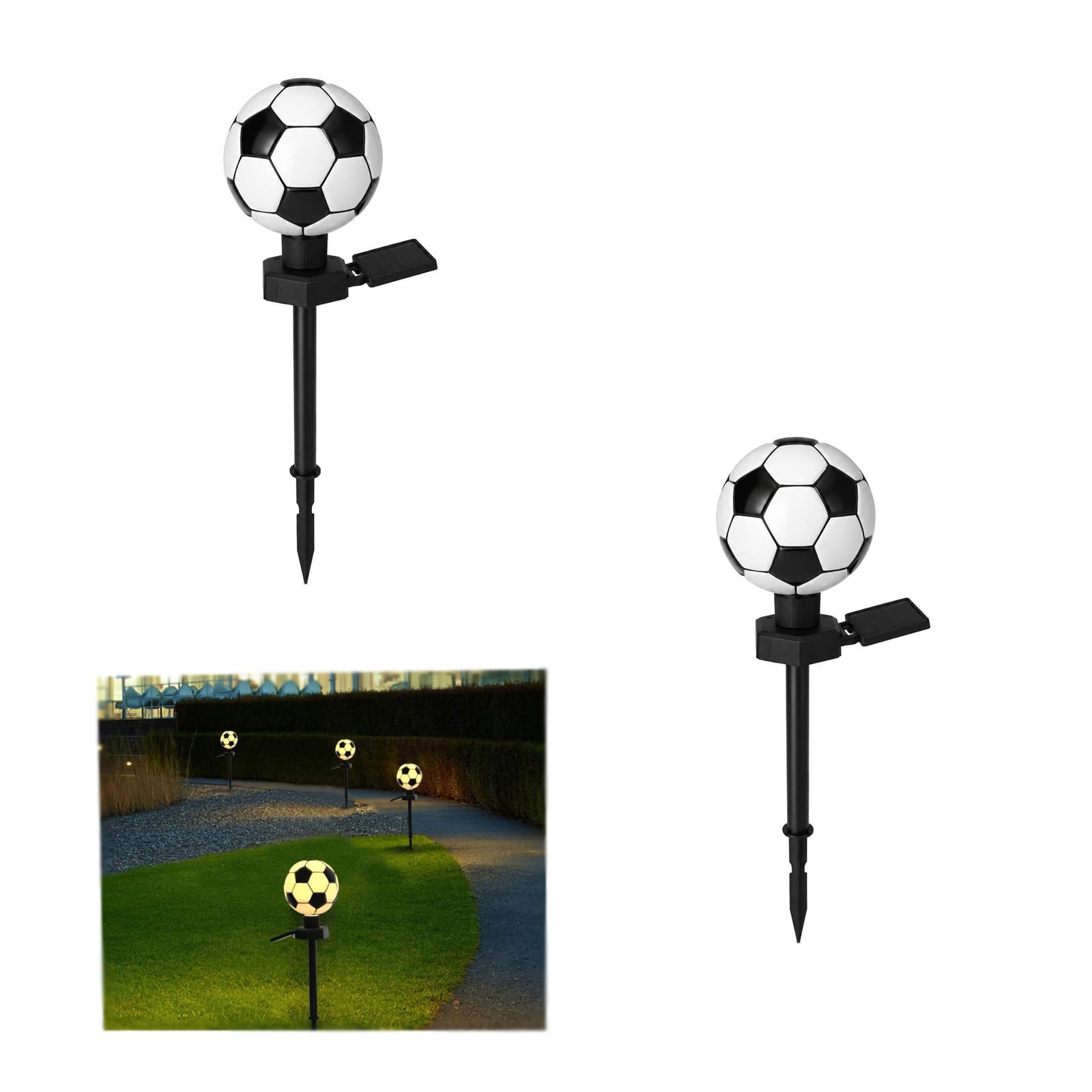 Fun Sporty Solar Light for Garden Decoration, Soccer Ball Pathway Lights, Waterproof Outdoor Garden Stake Lamp, Auto On/Off Warm Glow Lawn Decor for Yard Patio Walkway, Sports Fan Gifts (2PCS)