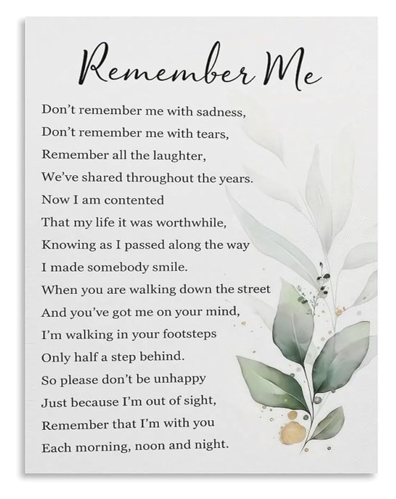 LLBOGRGGN Remember Me Poetry Wall-Art Canvas Print for Living Room Bedroom Home Office Sentimental Gift(Framed,16x24inch(40x60cm))