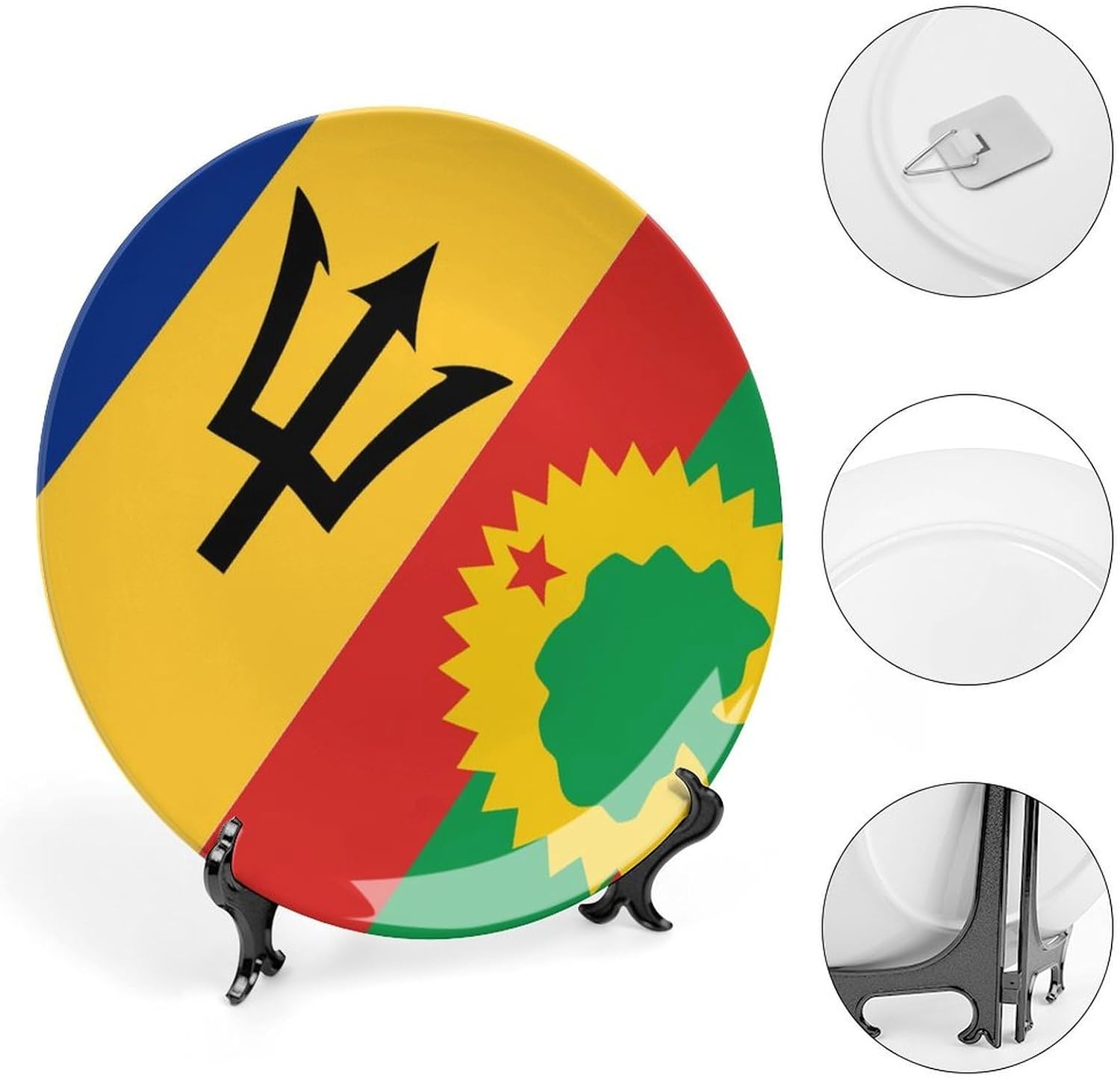 Barbados & Oromo Liberation Flag Novelty Decorative Plate with Display Stand Ceramic Ornament Hanging Wall Decor