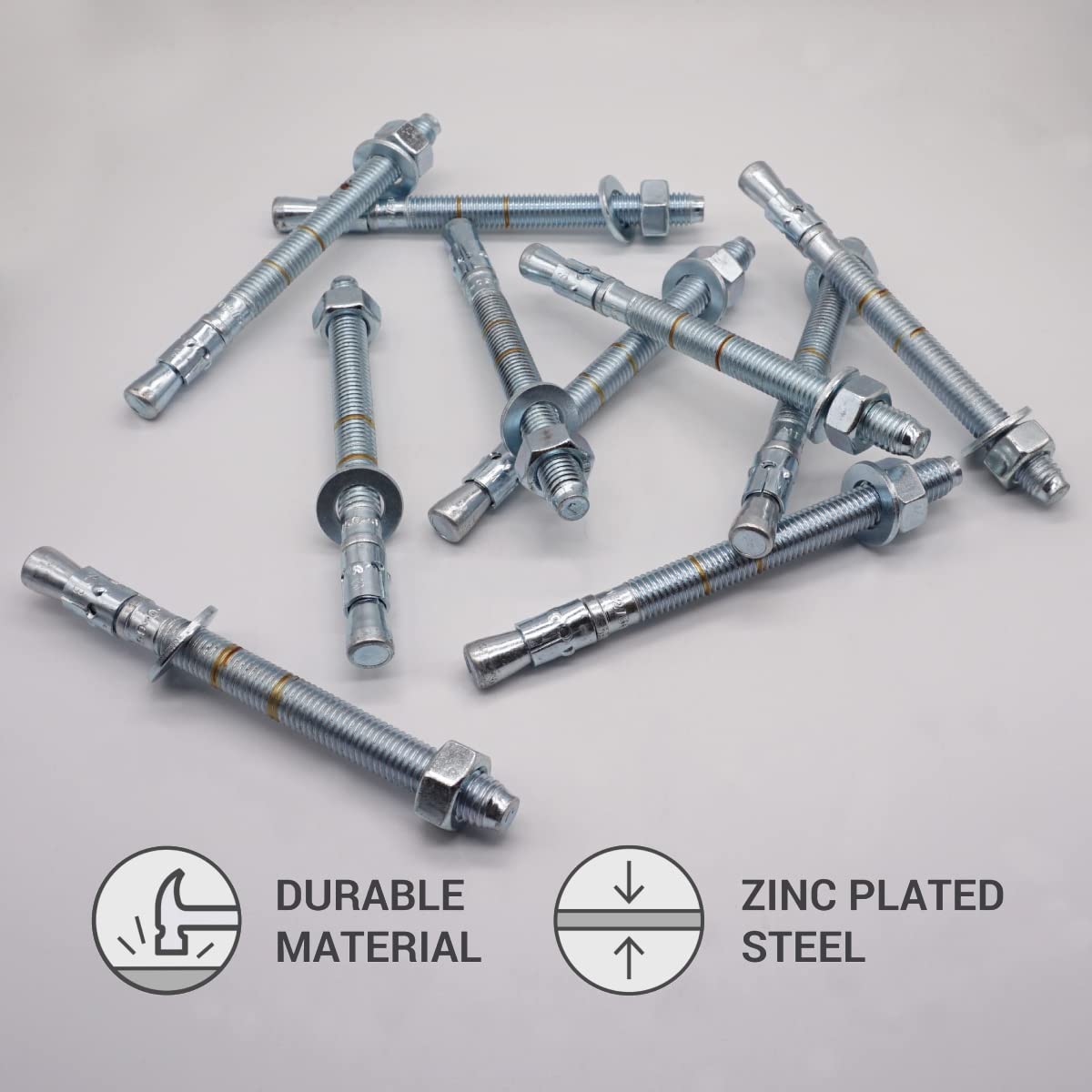 Confezione da 10 tasselli a cuneo M12 x 145 mm, tasselli in metallo, bullone passante, fissaggio in muratura, ancoraggio di espansione per calcestruzzo (10, M12 x 145 mm)