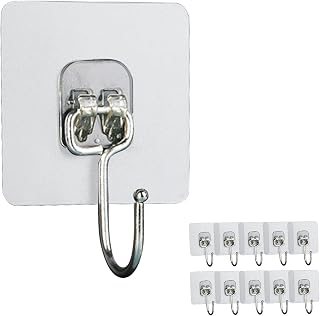 Heavy Duty Adhesive Hooks for Hanging, Self Adhesive Waterproof Wall Hooks for Bathroom Shower Kitchen Towel Coat Keys Outdoor, 10 Pack Holds 40 lb, No Drill No Damage