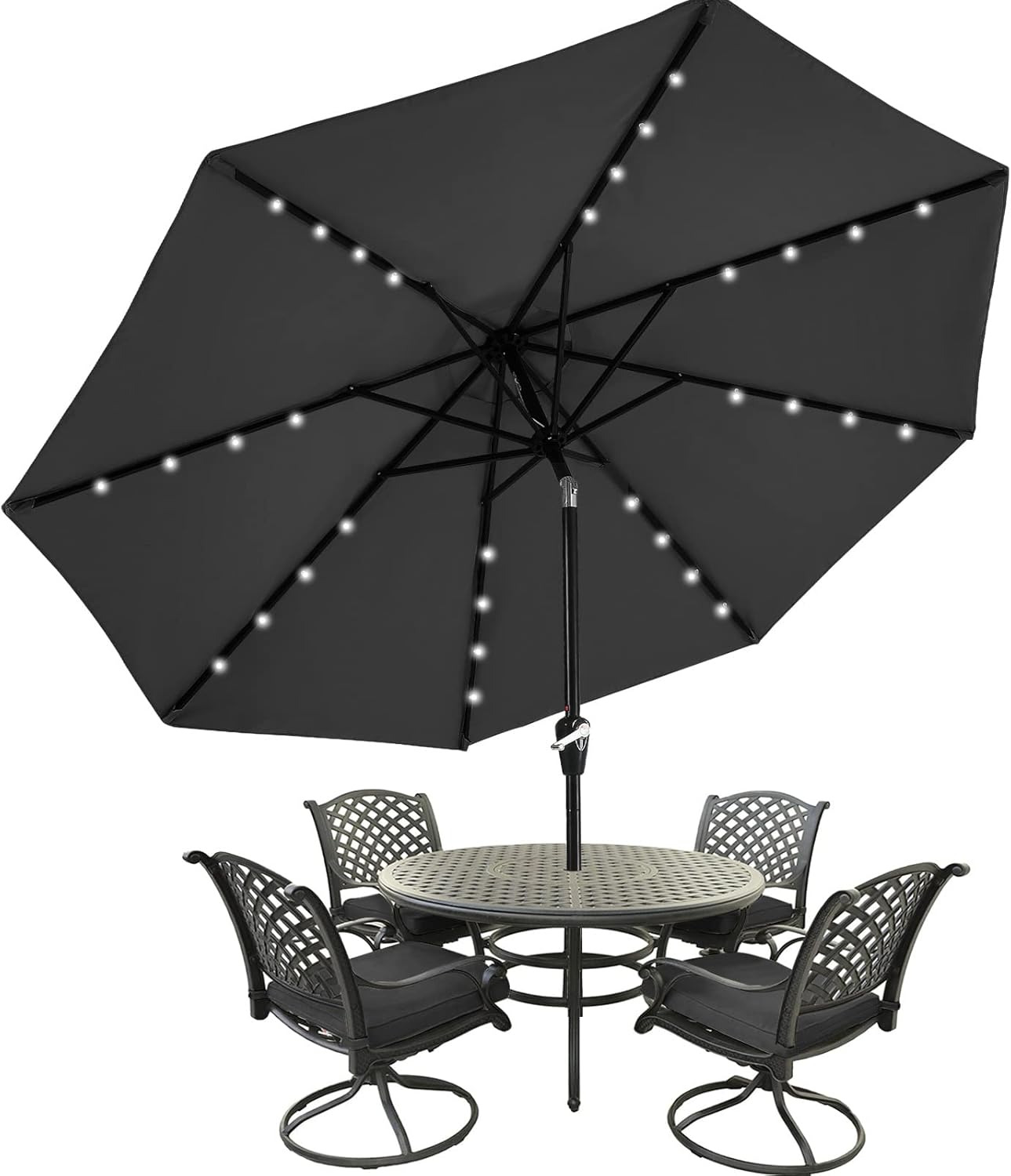MasterCanopy Patio Umbrella with 32 Solar LED Lights 8 Ribs(2.7M,Dark