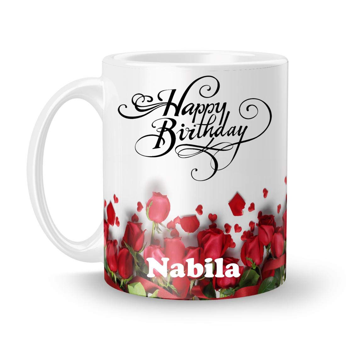 Happy Birthday Nabila Printed White Ceramic Mug (350) ml