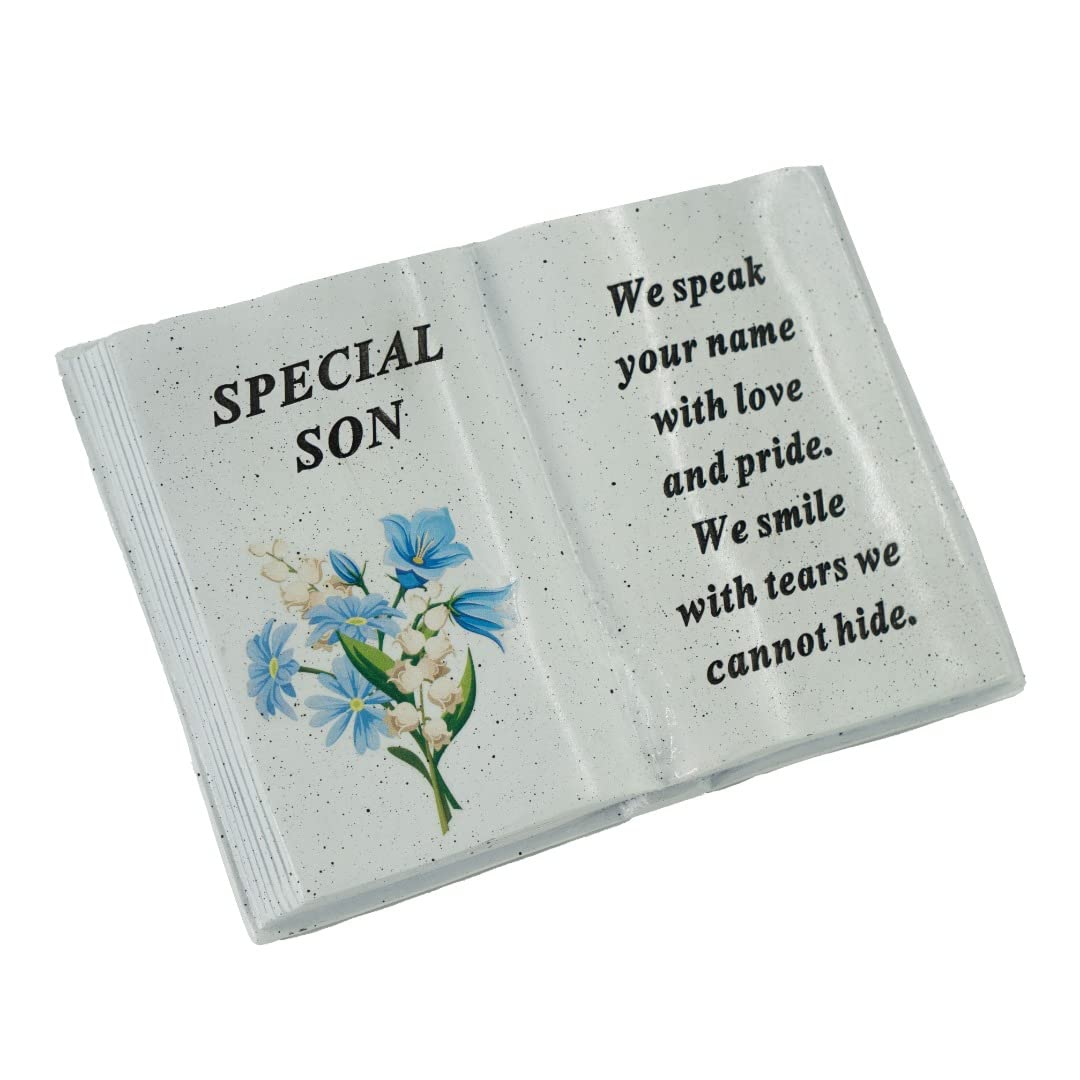 Angraves Multicolor Special Son Blue Flower Graveside Book Ornament Memorial Grave Plaque