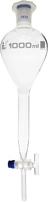EISCO Gilson Separating Funnel, 1000ml - Glass Stopcock - Plastic Stopper, Socket Size 29/32 - Borosilicate Glass
