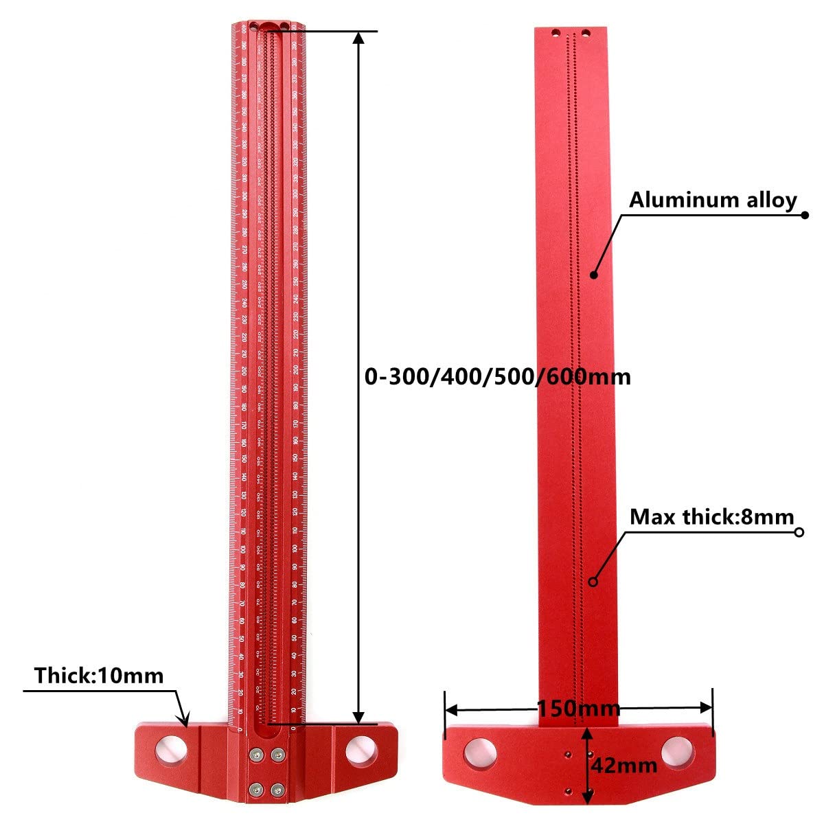 Regla cuadrada de aluminio en ángulo recto de 90 grados en T para carpinteros, herramienta industrial duradera y doméstica, color rojo, 300 mm