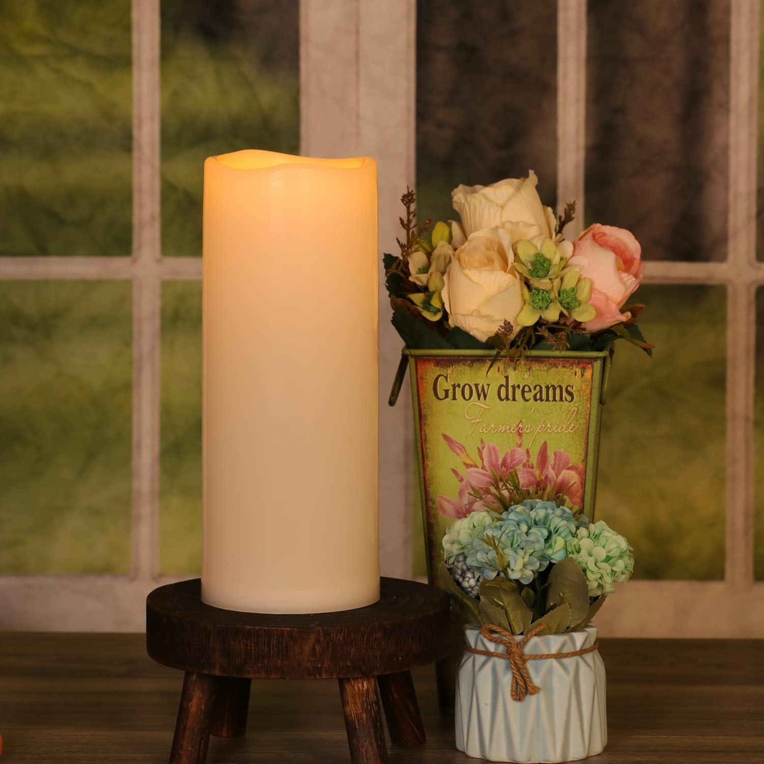 2 Pack 10"x4" Outdoor Big Flameless Candles, Battery Operated Large Flameless Candles with Remote & Timer, LED Flickering Pillar Candles,Long-Lasting, Ivory White