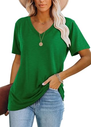 WIHOLL Womens Tops Casual Short Sleeve V Neck Summer T Shirts Fashion Spring Clothes
