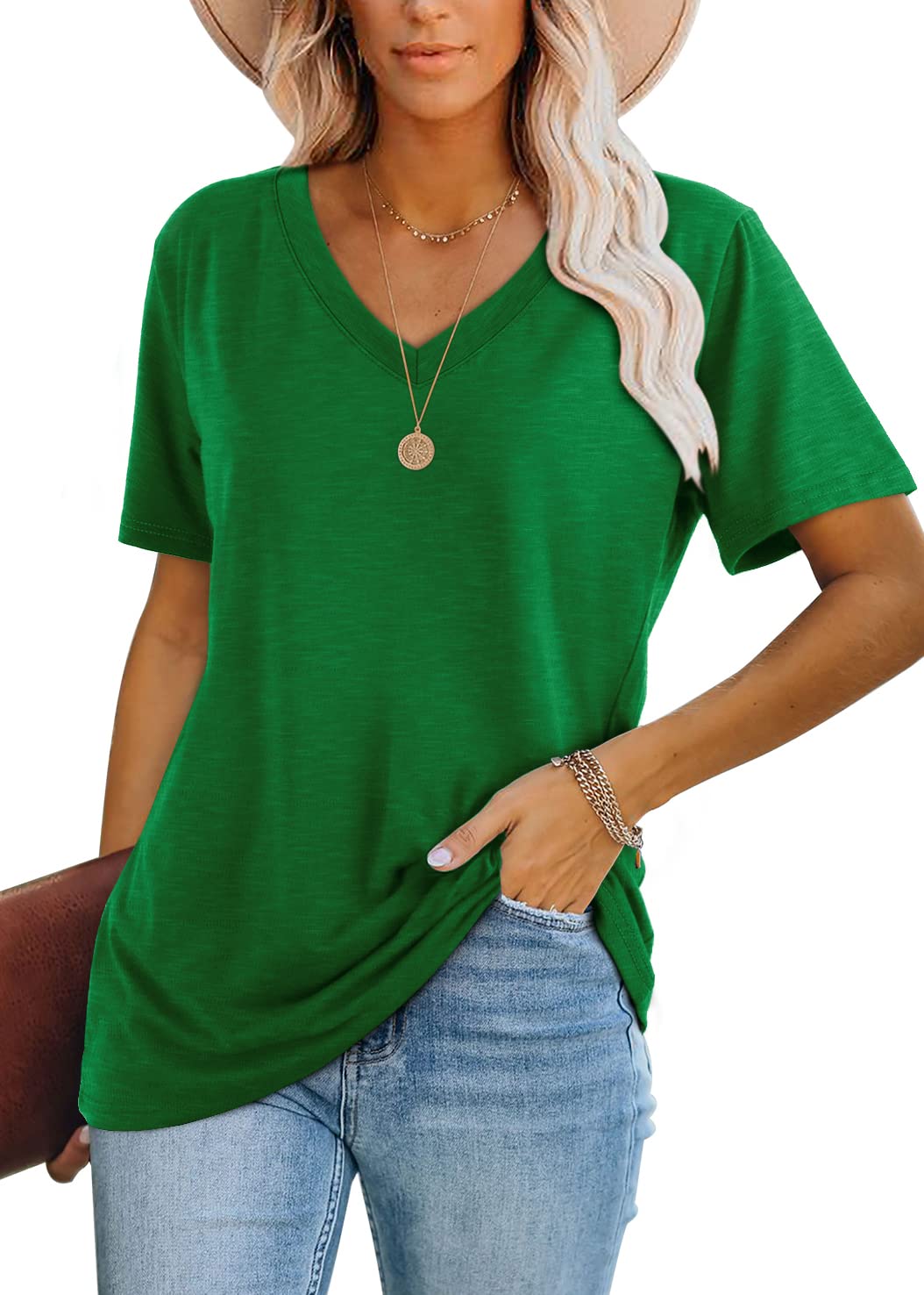 WIHOLL Womens Tops Casual Short Sleeve V Neck Summer T Shirts Fashion Spring Clothes