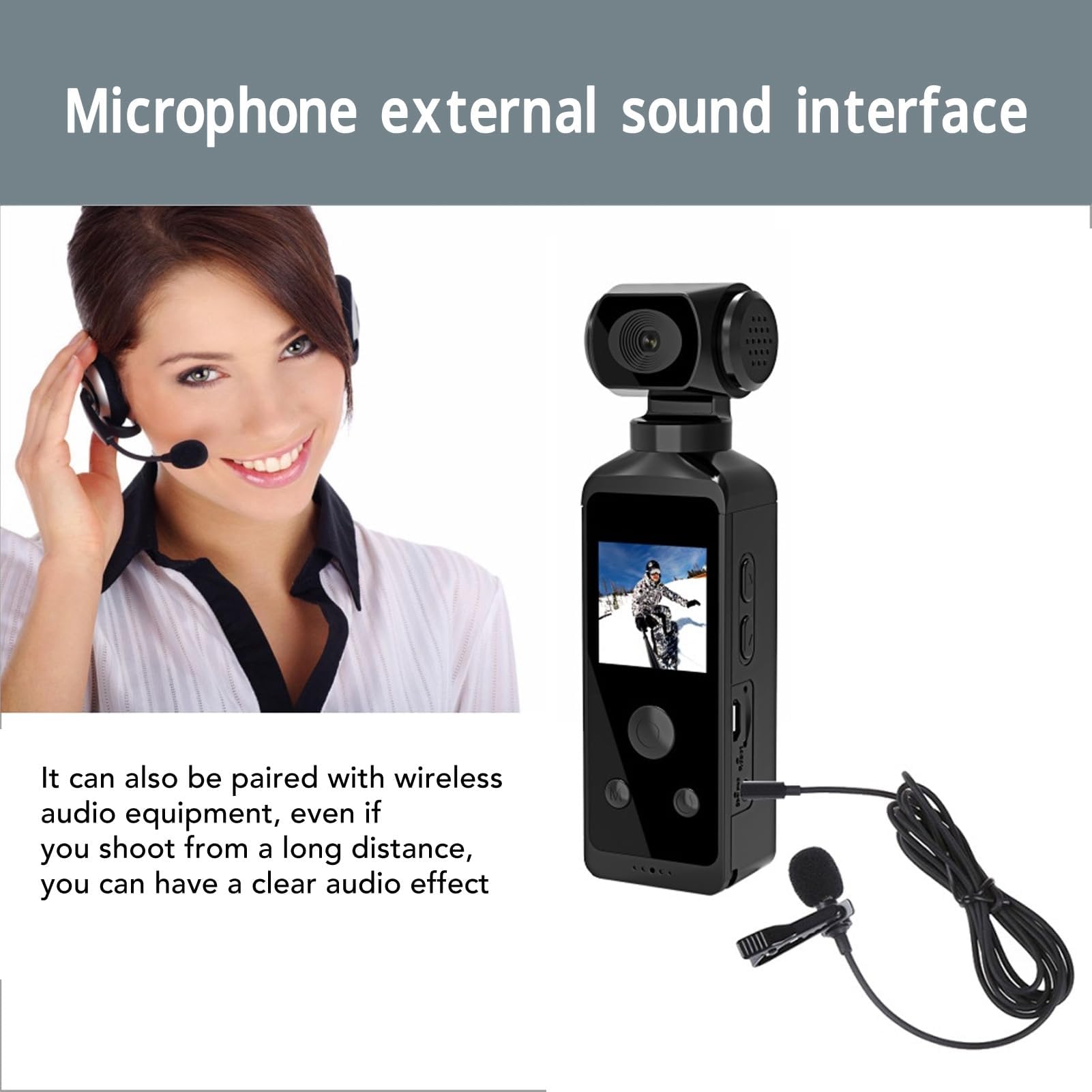 Ejoyous Camera da Azione Tascabile 4K, Videocamera per Videocamera per il Corpo Bodycam con WLAN e Microfono a 270 °, Senza Spazzato