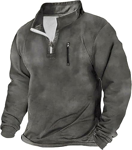 Miniatura 1 de Muscularfit Camisetas de moda para hombre, media cremallera, manga larga, color liso, casual, holgada, para el trabajo, fitness, ropa al aire libre