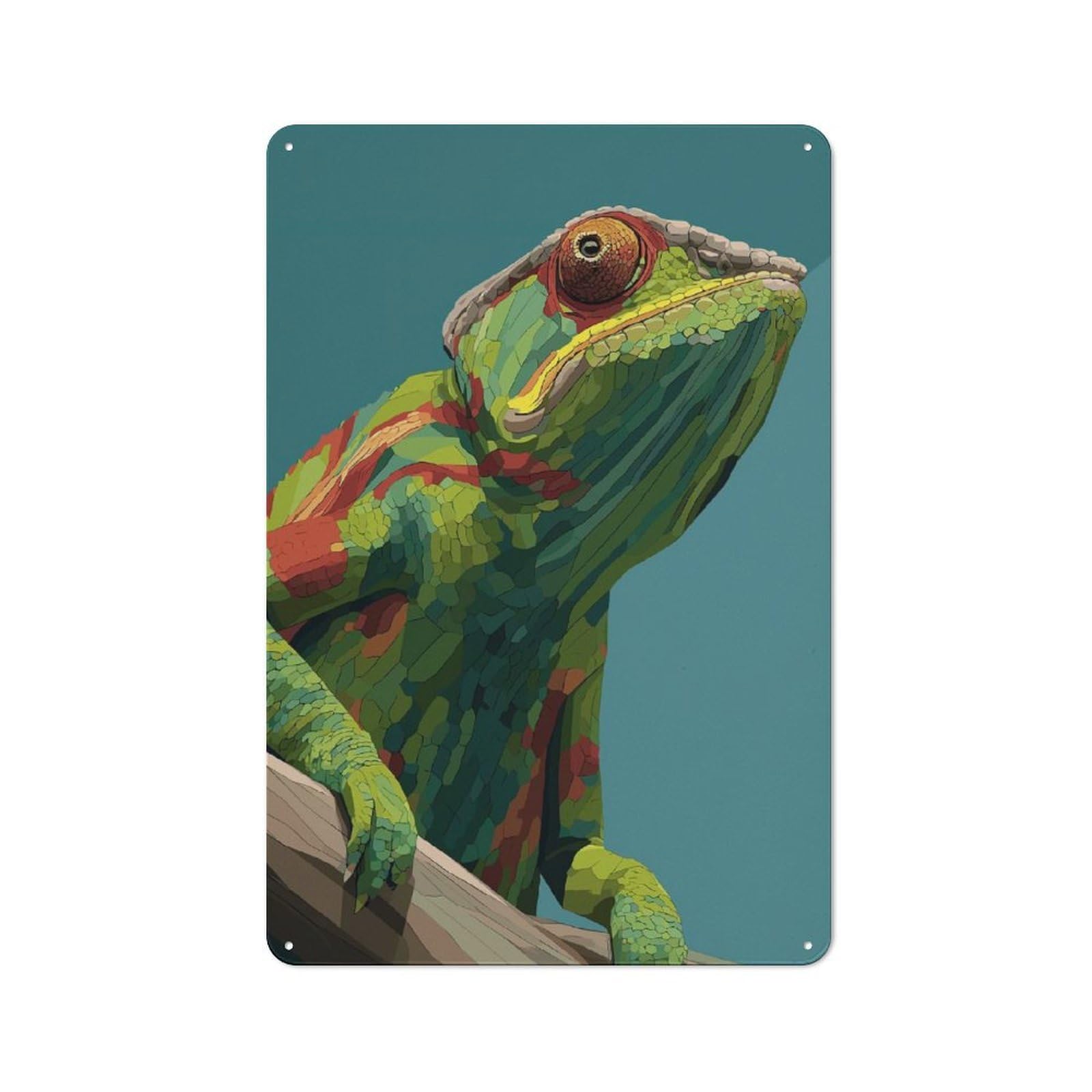 Junmoney Style-7 Everyday Colorful Chameleon Illustration Decorative Tin Plaque 30X20cm, Room Wall Plaque For Bedroom, Kitchen, Office Or Living Room