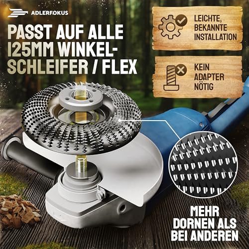 Adlerfokus Holz Schleifscheibe 115mm Winkelschleifer [EXTRA SCHARF] Flexscheibe für Holz - Wurzelfräse - Lackfräse - Baumstumpffräse - Raspelscheibe - Schleifen mit einer Flex Schleifscheibe