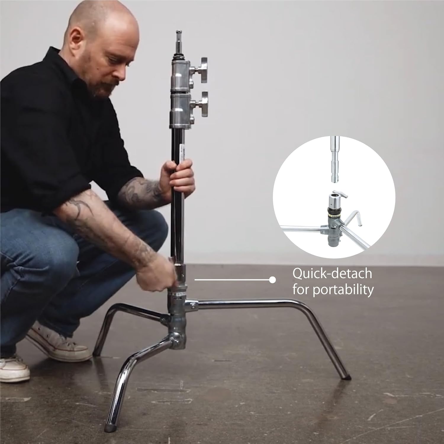 Kupo 20" C-Stand Turtle Base Kit Professional Grip Stand with 2.5" Grip Head and 20" Grip Arm, Heavy-Duty Steel Construction for Photography and Video Lighting - Silver (KS704512)