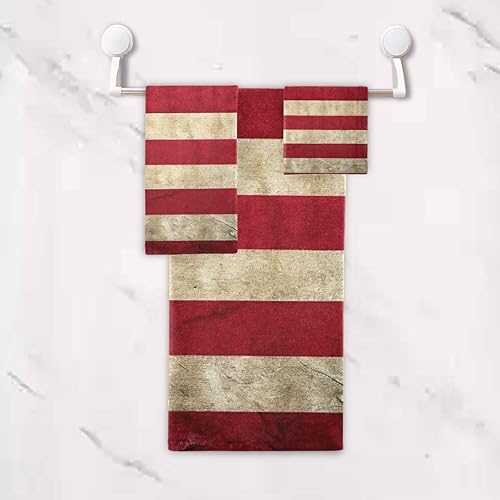 Miniatura 5 de Qilmy Juego de toallas de 3 piezas con la bandera estadounidense, absorbente y suave, juego de toallas decorativas para baño con toalla de baño,