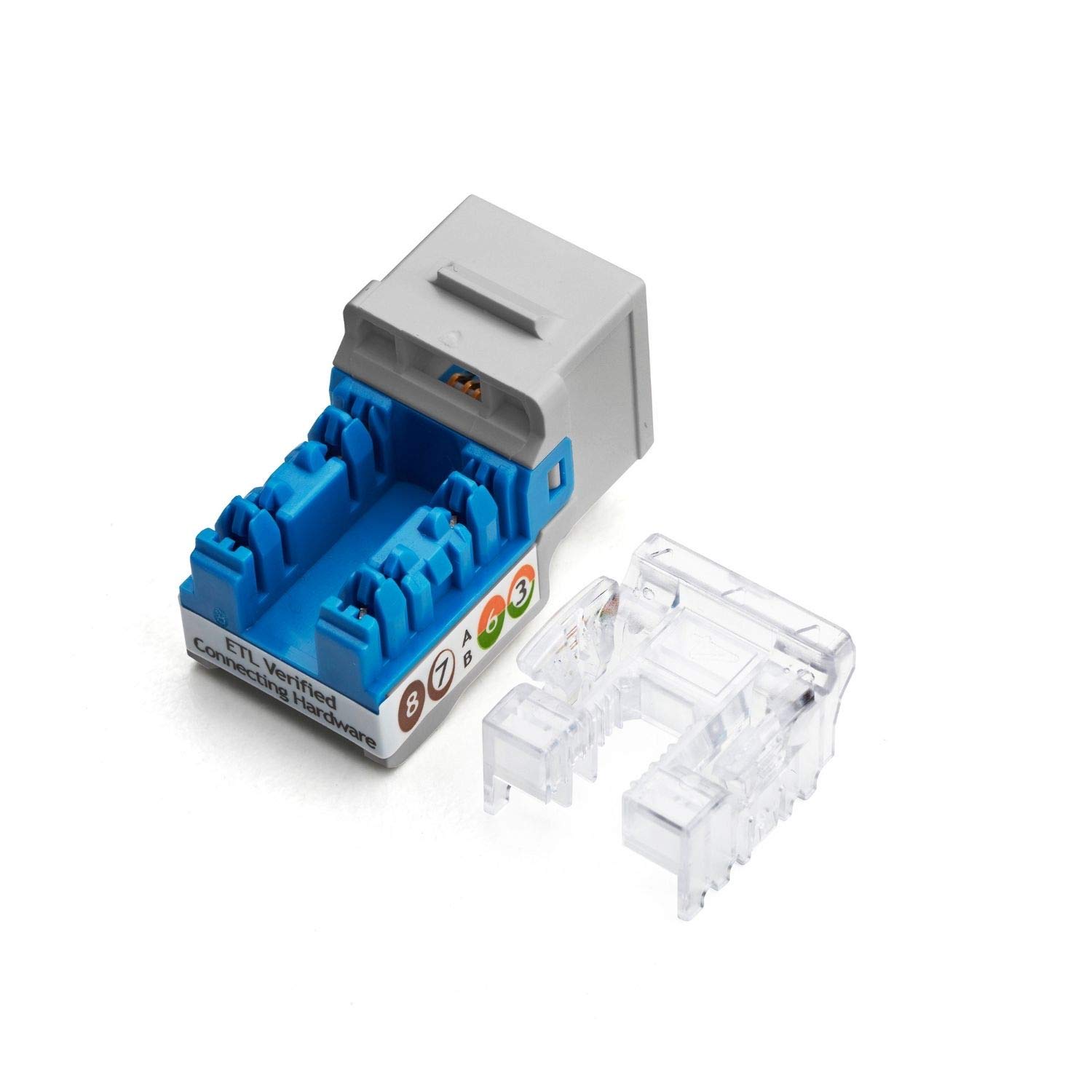 trueCABLE Cat5e Keystone Jack, Unshielded (UTP), 90 Degree Punch-Down, PoE++ (4PPoE) 100W, UL Listed, ETL Verified, ANSI/TIA Certified, Modular RJ45 Female, Gray, 24 Pack